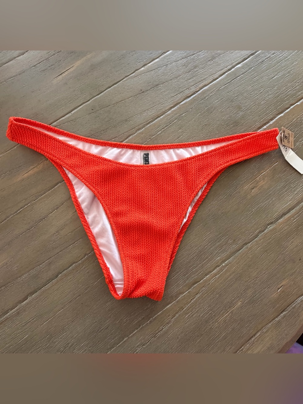 Victoria’s Secret PINK Crinkle Brazilian Bikini Bottom Bright Tomato